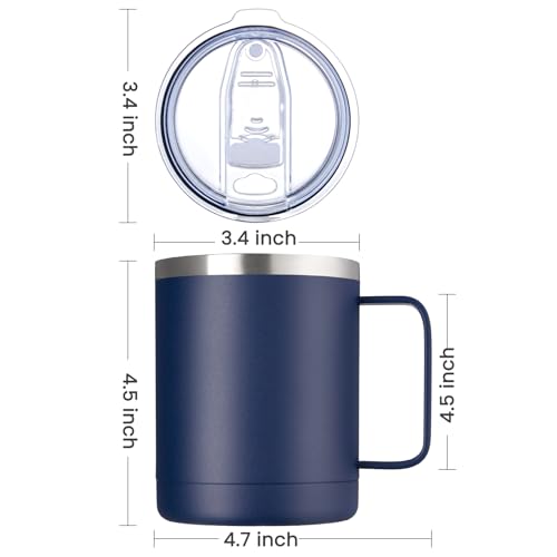 MEWAY 12oz Coffee Mug With Handle and Sliding Lid,Stainless Steel Travel Tumbler Cup with Handle,Double Wall Vacuum Insulated Camping Cup for Hot & Cold Drinks Tea (Navy,Set of 1 - color: Navy
