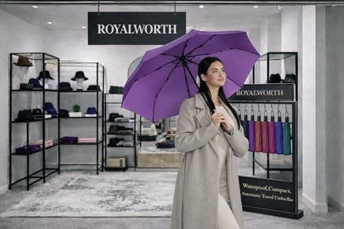 Windproof Travel Umbrella - Compact, Light, Full Automatic Open/Close - Folding Backpack Umbrella for Rain & Sun UV Preotection For Men & Women, Unbreakable 8 Fiberglass Ribs UK Design - color: Purple