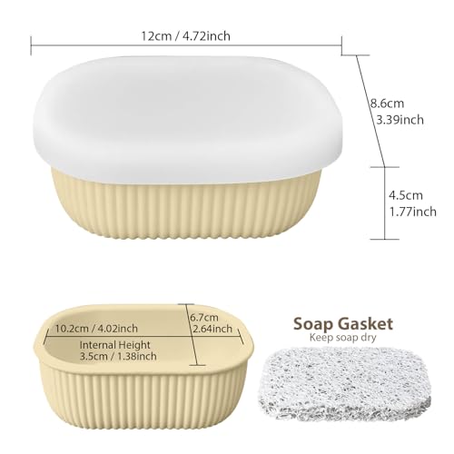 Leakproof Silicone Travel Soap Case with Drainage Layer, Silicone Bar Soap Holder Compact Portable Shatterproof Soap Container Box for Bathroom Gym Camp Travel Toiletries - color: Sand, size: Clear Lid