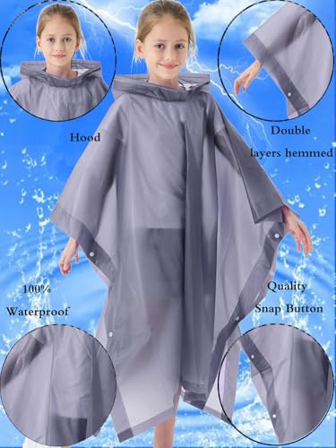 2 Pack Raincoats for Kids, Kids Rain Jacket Reusable Rain Ponchos for Boys and Girls - color: Grey