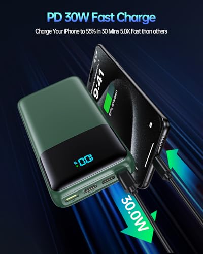 Portable Charger Power Bank 50000mAh, PD 30W and QC 4.0 Fast Charging - color: Green