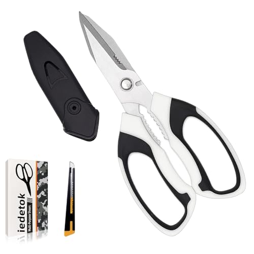 Utility Scissors Heavy Duty, Heavy duty Shears Stainless Steel Blades with Protective Case, Multipurpose Scissors for Cutting Cardboard, Fabric, Carpet, Leather, Wire (White Set) - color: White Set