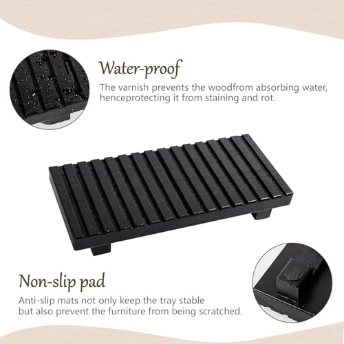 Bathroom Tray Rustic Farmhouse Decor Wood Stand, 10" * 4.5" Black | Waterproof, Lightweight, Easy Clean, Wood Riser Kitchen soap holder Accessories for Office Desk, Vanity, Counter, Sink - color: Black, size: 10" x 4.5" x 1.6"