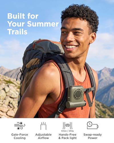 InoKraft Hands Free Trail Fan, Portable Fan, 49ft/s Turbo Waist Fan Clip On Design, Portable Cooling Fan for Hiking, Camping & Outdoor Work, Moss Green, Battery Excluded - color: Green - No Battery