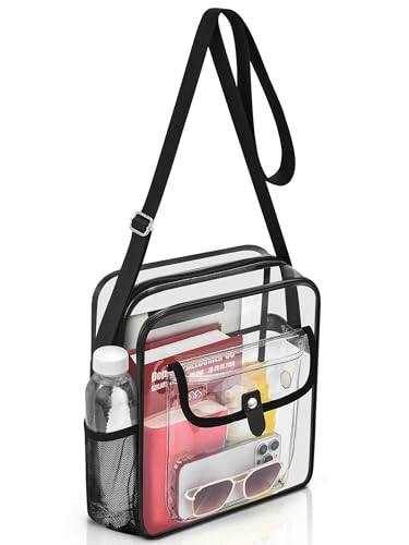 SPODEARS Clear Crossbody Bag for Stadium with Bottle Holder - color: Black, size: Large