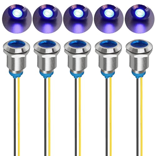 Gebildet 5pcs 12mm LED Metal Indicator Light 110V-220VAC Waterproof Signal Lamp (Blue) - color: Blue 110V