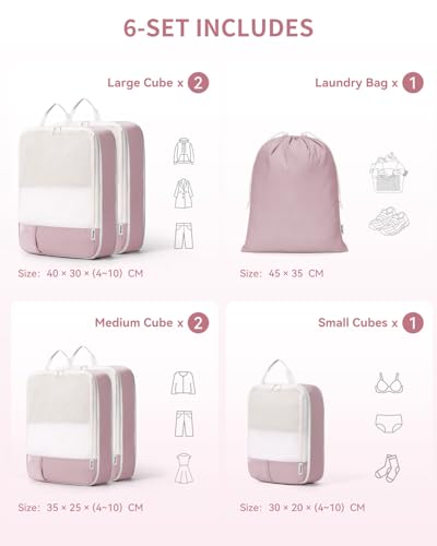 Narwey 6 Set Compression Packing Cubes for Travel, Lightweight Expandable Luggage Organizer Bags, Durable Space Saver Bags (Combined) - color: A-Combined