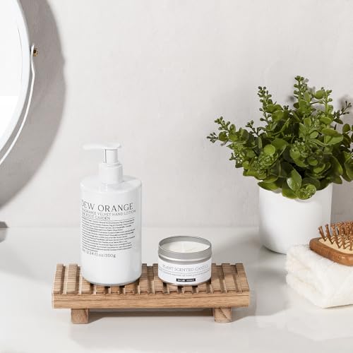 Bathroom Tray Rustic Farmhouse Decor Wood Stand, 8.6" * 3.6" Brown | Waterproof, Lightweight, Easy Clean, Wood Riser Kitchen soap holder Accessories for Office Desk, Vanity, Counter, Sink - color: Brown, size: 8.7" x 3.6" x 1.6"