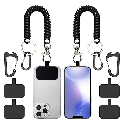 HOTEMIA Phone Tether Lanyard Anti Theft Strap with Carabiner - Anti-Drop Outdoor Accessory for Skiing, Hiking, Cycling, Fishing & Climbing - Fit Most Cell Phones (Black+Black) - color: Black+Black