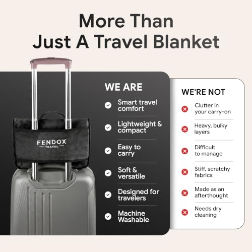 2-in-1 Travel Blanket and Pillow – Lightweight, Compact, Ultra Soft, Machine Washable – Handle, Luggage Sleeve, Backpack Clip – for Travel Airplane, Car, Office (Black) - color: Black