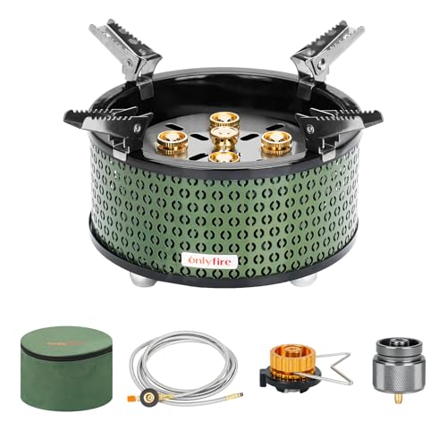 Portable Camping Gas Stove with Storage | 5 Burners Propane Stove for Outdoor Patio Cooking Picnic Camping Hiking Tailgating Emergency Use, Green GS344