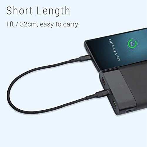 Short USB C to USB C Cable 1FT, 3 Packs, 60W PD Fast Charging | 12 inch Type C Charger Cord, 20V 3A USB 2.0 Data Transfer, Flexible Compatible for Dock Station, Galaxy, Pixel, MacBook