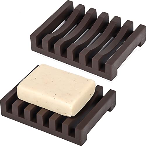 Topsky 2Pcs Soap Dish Holder, Non-Slip Bathroom Accessories Silicone Soap Case Saver, Sink Deck Bathtub Shower Dish Soap Drainer, Silicone Holder for Soap, Sponges, Scrubber (Brown) - color: Brown