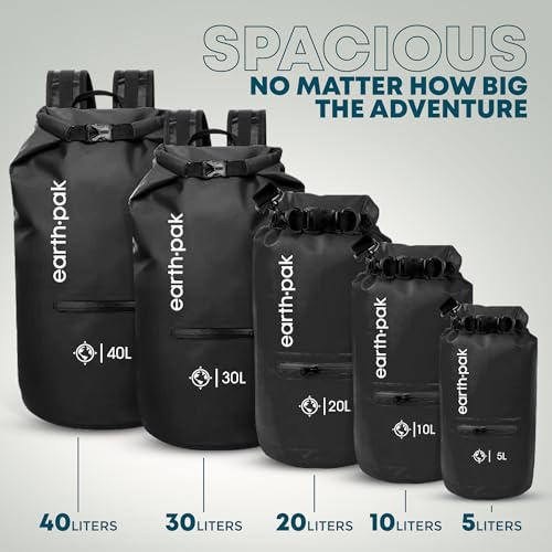 Earth Pak Waterproof Dry Bag with Zippered Pocket - Waterproof Dry Bag Backpack Keeps Gear Dry - color: Black, size: 10L