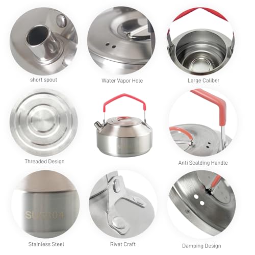 1L Camping Kettle, Stainless Steel Portable Campfire Kettle for Open Fire, Outdoor Camp Tea Coffee Pot for Stove Top, Backpacking, Hiking, Picnic and Traveling - color: Stainless Steel 1L