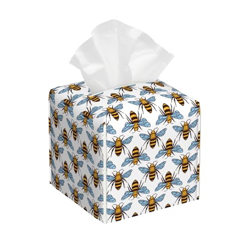 Honey Bee Tissue Box Cover Leather Tissue Box Holder Square Facial Paper Organizer Dispenser for Bathroom Kitchen Bedroom Vanity Countertop Night Stands - color: Honey Bee