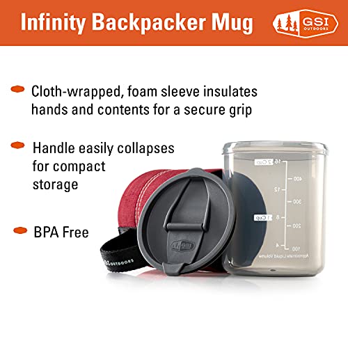 GSI Outdoors Infinity Backpacker Mug I Lightweight, BPA-Free Coffee Cup for Travel, Camping Gear, Backpacking and Outdoors - 17 oz. - color: Heathered Red