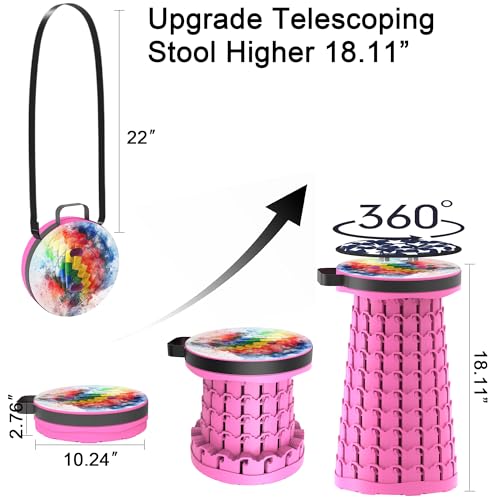 ALEVMOOM Upgraded Telescoping Collapsible Stool with Cushion, Folding Stool with Printing Portable Retractable Foldable Seat Max Load 600lbs for Adults Camping Fishing Outdoor - color: Purple