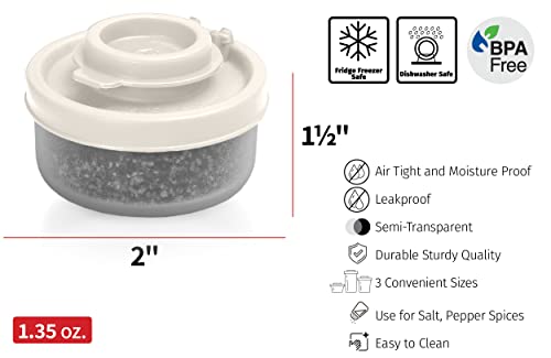 SIGNORAWARE Salt and Pepper Shakers Moisture Proof Set of 2 Small Mini Salt Shaker to go Camping Picnic Outdoors Kitchen Lunch Boxes Travel Spice set Clear with White Covers Plastic Airtight Dispenser - size: Small