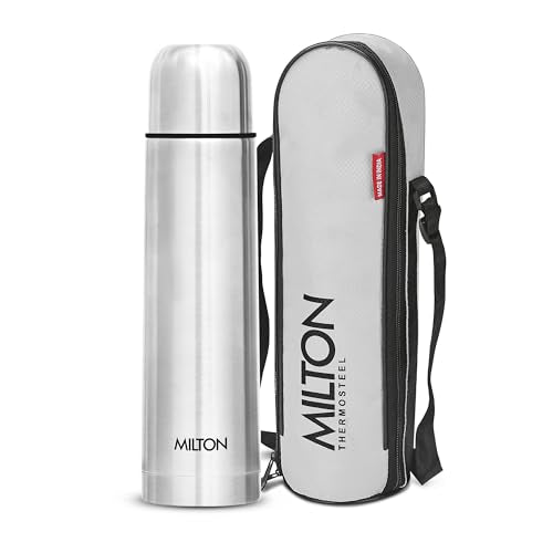 Milton Flask 34 oz Insulated Water Bottle with Cover, Flip Lid, Thermosteel | Stainless Steel, Double Wall Vacuum Insulation, Keeps Drinks Hot & Cold up to 24 Hours, Leak Proof, Silver - size: 34 oz