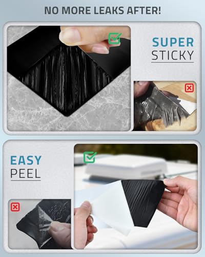PAULINN Butyl Sealant Waterproof Tape, 6 Inch X 50 Foot Camper Roofing Tape Black, UV & Weatherproof Roof Seal Tape for RV Camper Trailer Boat Window Sealing Leak Repair - style: 6in*50ft, Black