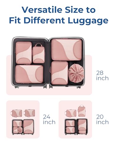 Bagsmart Compression Packing Cubes, Travel Bag Cruise Ship Essentials - color: Dark Pink, size: 6 Set