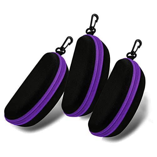 3pcs Zipper Hard Shell Sunglasses Case and Eyeglasses Case Portable Travel Glasses Case with Plastic Hook - color: Purple