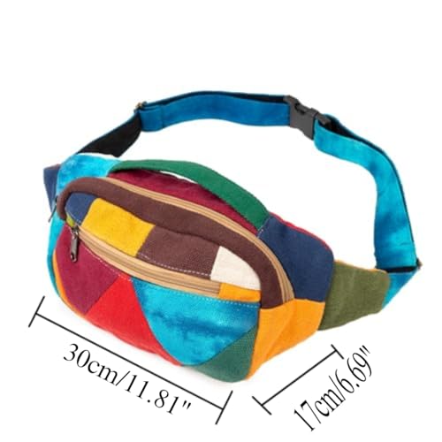 Freakmandu Eco-Friendly Boho Hippie Style Hemp Fanny Pack White Hip Waist Bag for Hiking Running Jogging - color: Geometric Mix