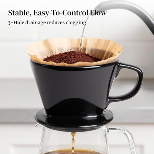 DOWAN Pour Over Coffee Maker, Non-Electric Pour Over Coffee Dripper, Manual Brew Maker, Single Cups Porcelain Slow Brewing Accessories for Gifts, Black - color: Black