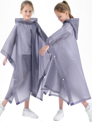 2 Pack Raincoats for Kids, Kids Rain Jacket Reusable Rain Ponchos for Boys and Girls - color: Grey