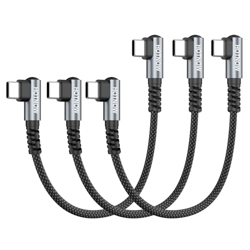 Short Right Angle USB C to USB C Cable 0.5FT 3Pack | short 6inch 90°angled braided usb c cabe 65W fast charging for iPhone 17/16/15, Galaxy S25/S24, and all USB-C devices - color: Black and Grey, size: 0.5FT