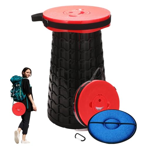 Collapsible Stool with Cushion,1000 lbs Capacity,19.7-in Adjustable Height | Wider & Taller Heavy Duty Portable Telescoping Folding Seat Chair for Adults Camping,Fishing,Travel,Queue Wait,Stadium View - color: Red