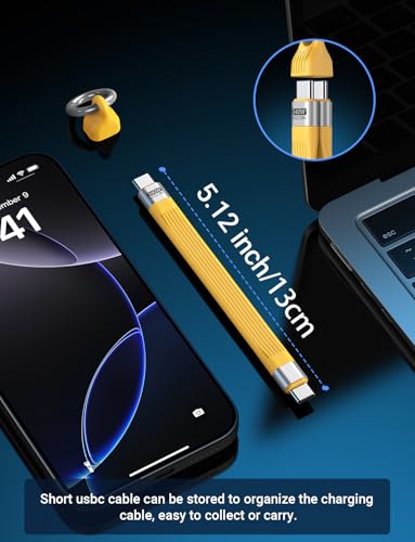 VAFOTON PD 240W Short USB C Cable/USB 4.0 USB C Short Cable/40Gbps Transfer | 8K 60Hz Video Display, Thunderbolt 3/4 for 1Phone17/16/15, Ma-Book/1Pad Series, Samsung Galaxy, Android Auto, VR Device - color: Yellow