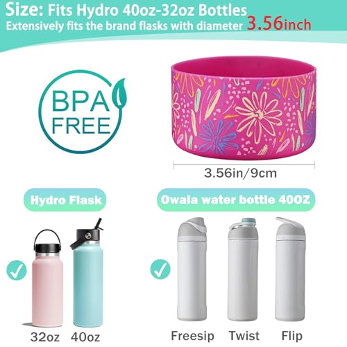 WK IEASON Protective Silicone Base Boot for Hydro Flask Wide Mouth Water Bottle, Anti-Slip Silicone Sleeve Cover Bumper for Hydro Water Bottle Accessories -3.56inch Bottom Diameter - color: Flowers Carnation, size: 40 Ounces