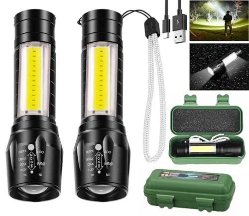 Wrrozz LED Small Mini Flashlights Rechargeable USB with Side Torch 2 Pack - size: A-2 pack