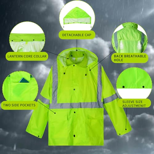 Rain Suits for Men Waterproof High Visibility Reflective Work Breathable Rain Gear for Men Waterproof Jacket and Pants - size: XX-Large