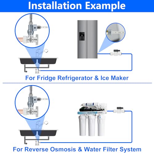 Ice Maker Refrigerator Water Line Kit, Brass T Valve 25ft 1/4" OD Tubing - style: C-25ft-11pcs Fittings+T Adapter