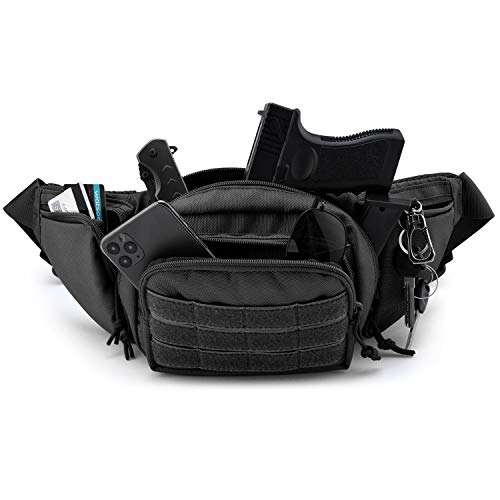 Tactical Fanny Pack Gun Holster for Men, Adjustable Waist Bag Zippered Pockets, Everyday Hip Pouch for Workout Travel Outdoor Running Hunting (Black) - color: Black