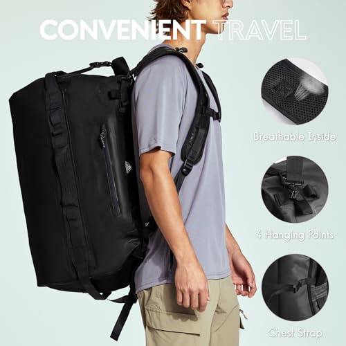 Haimont IPX7 Waterproof Roll-Top Dry Duffel Backpack | 60L/90L Sizes, 500D Tarpaulin, Welded Seams, Mesh Pockets, Boating & Kayaking - color: Black, size: 60L