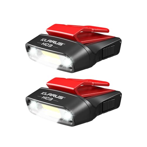 klarus HC3 2pcs Rechargeable Motion Sensor Cap Visor Light - 100 Lumens COB LED Clip on Hat Light - Headlamp Flashlight with Red Light for Fishing Running Camping Reading - color: Black Red 2Pcs