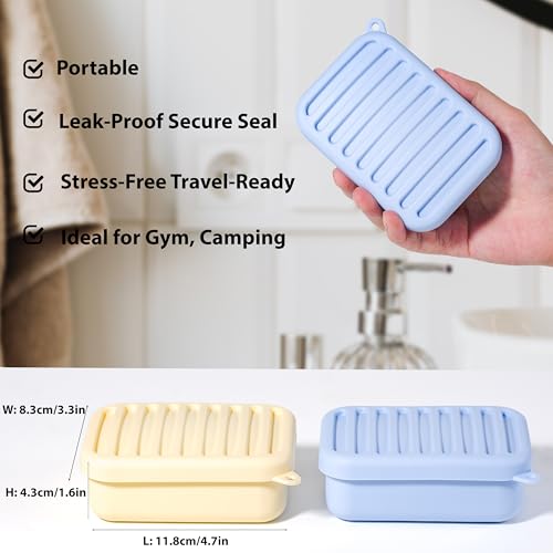 2PC Portable Leakproof Travel Soap Case, Silicone Travel Soap Case, Compact Soap Holder with Drainage Layer, Travel Soap Holder for Camping, Gym, Outdoor (Blue&Yellow) - color: Blue&yellow