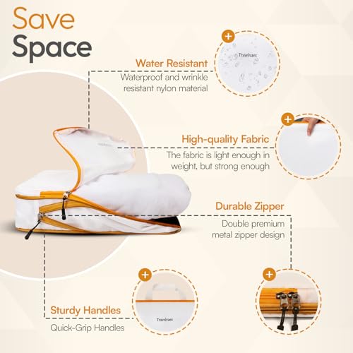 6 Set Large Compression Packing Cubes for travel. - color: White