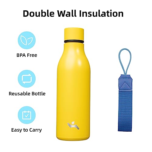 Konokyo 18 oz Insulated Stainless Steel Metal Water Bottle with Strap - color: Yellow, size: 18 Ounces