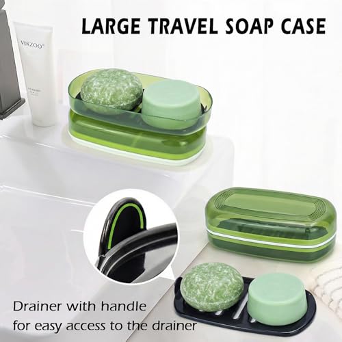 AIDIMMING Shampoo Bar Holder & Large Travel Soap Case with Drain Tray | Shampoo bar travel case for shampoo and conditioner bars set or one 10 oz soap bar, with a removable drain tray (Green) - color: Green-large, size: Large
