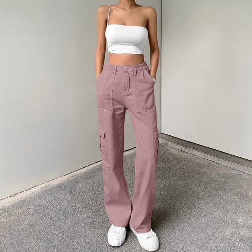 Lepunuo Cargo Pants for Women High Waisted Casual Pants Baggy Stretchy Wide Leg Y2K Streetwear with 6 Pockets - color: Purple Gray, size: XX-Large