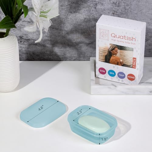 Quatish Leakproof Soap Dish with Lid & Draining Layer, Shatterproof Travel Bar Soap Holder Case Container, Portable Travel Size Toiletries Essentials for Camping, Gym, Bathroom, Clear Blue - color: Clearblue, size: Medium