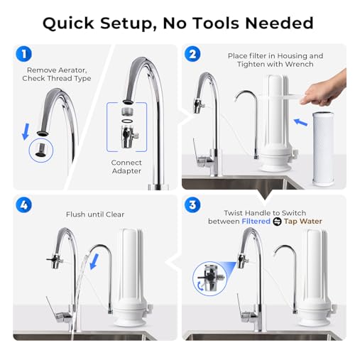 iSpring CKC1 Chlorine Removal Countertop Water Filter System, 10000 Gallons | NSF/ANSI Certified Water Filter for Sink Faucet, Reduces Sediment and Odor, 2.5" x 10", No Drill, filtro de agua para cocina