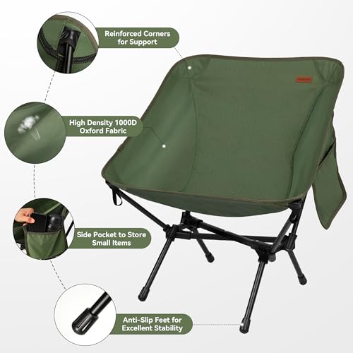 Ultralight Camping Chair, Portable Folding Chair Support 330 lbs, Compact Backpacking Chair with Carry Bag for Hiking Travel (Green)
