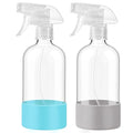JohnBee Glass Spray Bottles with Silicone Sleeve, 2Pack 16oz, Blue&Grey | Leak-Proof Empty Refillable Containers with Adjustable Spray Nozzles, Spray Bottles for Hair, Cleaning and Plants - color: Blue&Grey