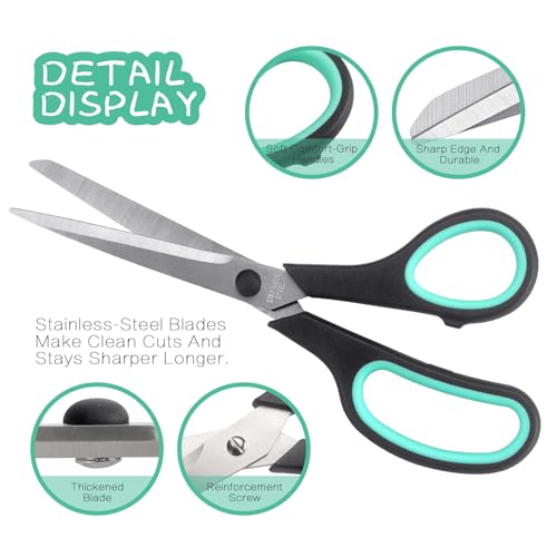 LONGKEY 8.5" Scissors 3-Pack, Ultra Sharp Stainless Steel, Black - color: Black